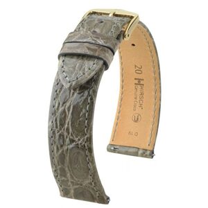 Řemínek Hirsch Genuine Croco - šedý, lesk - 12 mm - M – Střední délka - 10 mm - Zlatá