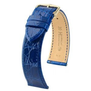 Řemínek Hirsch Genuine Croco - královská modrá, lesk - 20 mm - L – Standardní délka (doporučujeme) - 18 mm - Zlatá