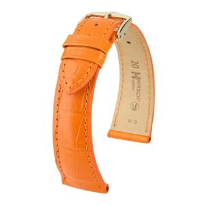 Řemínek Hirsch London Alligator - oranžový, mat - 20 mm - L – Standardní délka (doporučujeme) - 18 mm - Zlatá