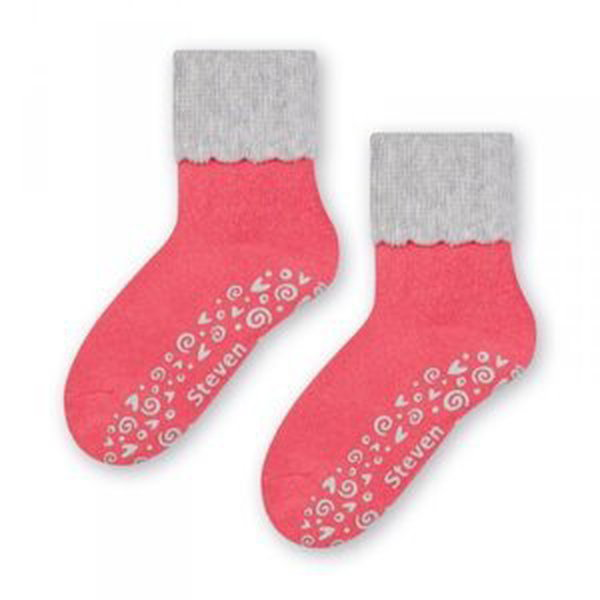 Steven 038 růžovo-šedé ABS Dětské ponožky 29/31 růžová