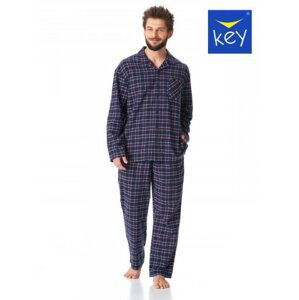 Key MNS 414 B23 Pánské pyžamo plus size 4XL tmavě modrá-kostka