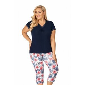 Donna Mila 3/4 Dámské pyžamo Size Plus 3XL tmavě modrá/vzor