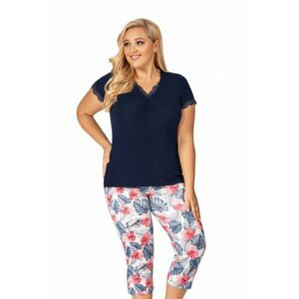 Donna Mila 3/4 Dámské pyžamo Size Plus 4XL tmavě modrá/vzor