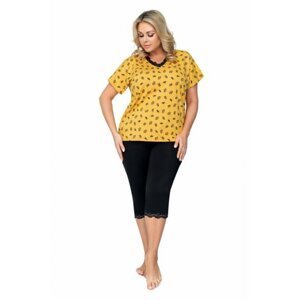 Donna Queen 3/4 Dámské pyžamo Size Plus 3XL žluto-černá