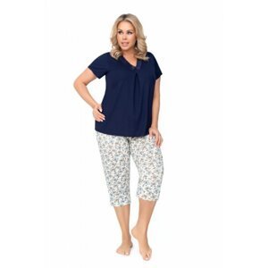 Donna Aria Dámské pyžamo Plus Size 5XL tmavě modrá/vzor