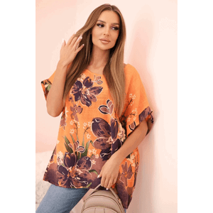 Kesi Dámská halenka ART10739-3 s květinovým potiskem Barva: Oranžová, Velikost: UNI