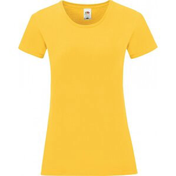 Fruit of the Loom Lehké vypasované dámské bavlněné tričko Iconic 150 g/m Barva: Žlutá slunečnicová, Velikost: L F131