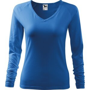 MALFINI® Dámské přiléhavé tričko Elagance do véčka s dlouhým rukávem Barva: modrá azurová, Velikost: XL