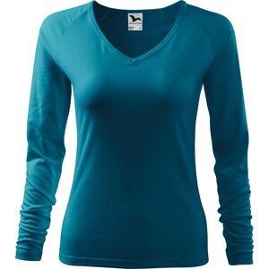 MALFINI® Dámské přiléhavé tričko Elagance do véčka s dlouhým rukávem Barva: modrá tyrkysová tmavá, Velikost: S
