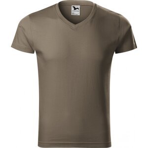 MALFINI® Pánské vypasované bavlněné slim-fit tričko do véčka Barva: vojenská, Velikost: S