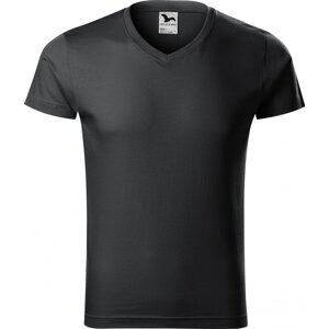 MALFINI® Pánské vypasované bavlněné slim-fit tričko do véčka Barva: šedá uhlová, Velikost: S
