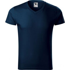 MALFINI® Pánské vypasované bavlněné slim-fit tričko do véčka Barva: modrá námořní, Velikost: M