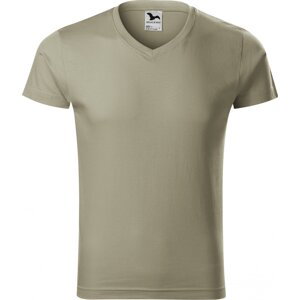 MALFINI® Pánské vypasované bavlněné slim-fit tričko do véčka Barva: zelená khaki světlá, Velikost: XXL