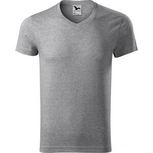 MALFINI® Pánské vypasované bavlněné slim-fit tričko do véčka Barva: Šedý melír tmavý, Velikost: L
