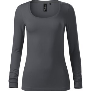 MALFINI Premium® Dámské strečové triko Brave s hlubším kulatým výstřihem, dlouhý rukáv Barva: šedá antracitová, Velikost: XL