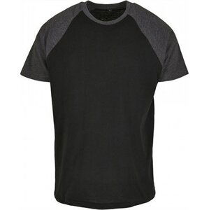 Pevné raglanové kontrastní tričko krátký rukáv Barva: černá - šedá uhlová melír, Velikost: 5XL BY007