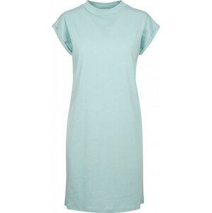 Build Your Brand Pevné bavlněné šaty s ohnutými rukávky a se stojáčkem 200 g/m Barva: modrá mátová, Velikost: L BY101