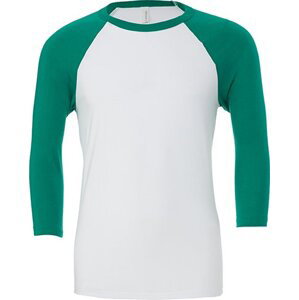 Bella+Canvas Baseballové unisex triko se 3/4 kontrastními rukávy Barva: bílá - zelená výrazná, Velikost: M CV3200
