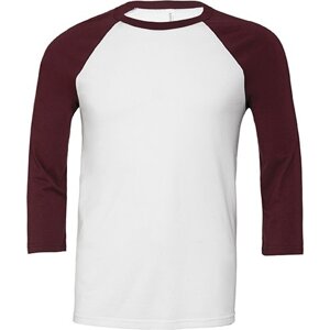 Bella+Canvas Baseballové unisex triko se 3/4 kontrastními rukávy Barva: bílá - červenohnědá, Velikost: XL CV3200