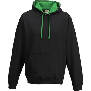 Just Hoods Unisex týmová kontrastní klokánka s kapucí Barva: černá - zelená výrazná, Velikost: XS JH003