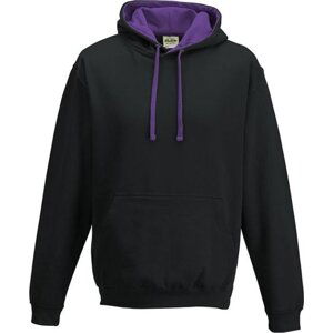 Just Hoods Unisex týmová kontrastní klokánka s kapucí Barva: černá - fialová, Velikost: XL JH003