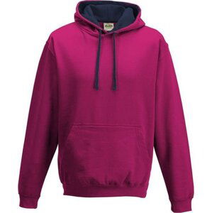 Just Hoods Unisex týmová kontrastní klokánka s kapucí Barva: růžová sytá - modrá námořní, Velikost: L JH003