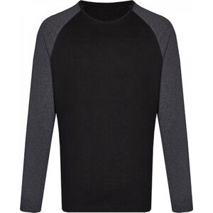 Módní unisex tričko s dlouhými kontrastními rukávy Miners Mate Barva: černé triko s melírovými rukávy, Velikost: L MY210