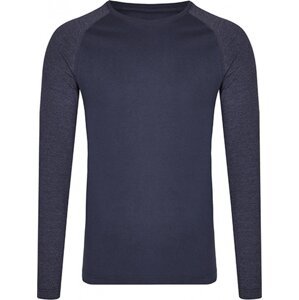 Módní unisex tričko s dlouhými kontrastními rukávy Miners Mate Barva: námořní modré triko s melírovými rukávy, Velikost: 3XL MY210