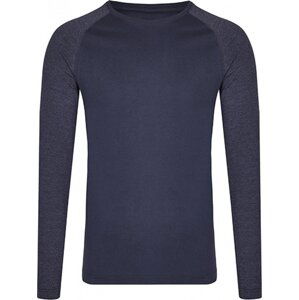 Módní unisex tričko s dlouhými kontrastními rukávy Miners Mate Barva: námořní modré triko s melírovými rukávy, Velikost: S MY210