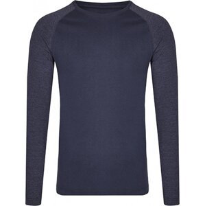 Módní unisex tričko s dlouhými kontrastními rukávy Miners Mate Barva: námořní modré triko s melírovými rukávy, Velikost: XXL MY210