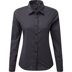 Premier Workwear Dámská kostkovaná košile Maxton s dlouhým rukávem Barva: šedá metalická (ca. Pantone 431C)-Black, Velikost: L PW352
