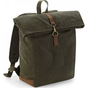 Quadra Nepromokavý plátěný rolovací retro batoh s kovovou přezkou na notebook do 15,6" Barva: zelená olivová, Velikost: 30 x 40 x 14 cm QD655