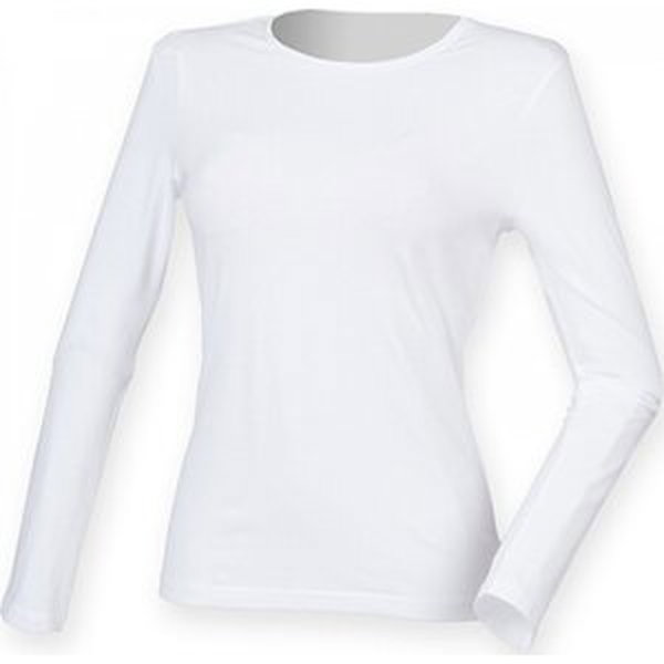 SF Women Dámské strečové slim-fit triko Feel Good s dlouhým rukávem Barva: Bílá, Velikost: L SF124
