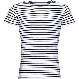 Pánské tričko s proužky a krátkým rukávem Sol's Barva: bílá - modrá námořní, Velikost: 3XL L01398