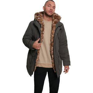 Zimní parka s odnímatelným lemováním z umělé kožešiny Urban Classics Barva: dark olive, Velikost: S