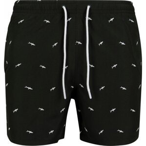 Šmrncovní pánské plavky šortky s vyšíváním Urban Classics Barva: černé se žralokem, Velikost: M