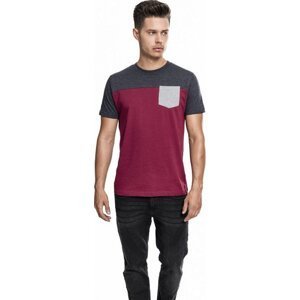 Trojbarevné prodloužené tričko Urban Classics s kapsičkou Barva: červená vínová - uhlová - šedá, Velikost: M