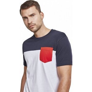 Trojbarevné prodloužené tričko Urban Classics s kapsičkou Barva: bílá - modrá námořní - fire červená, Velikost: M