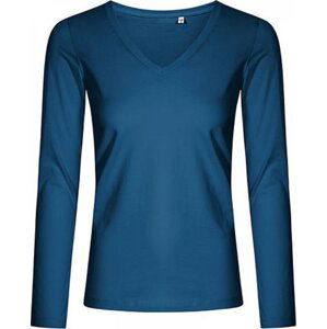 X.O by Promodoro Pružné dámské tričko do véčka s dlouhým rukávem Barva: modrá petrolejová, Velikost: M XO1560