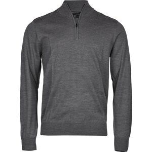 Tee Jays Pánský merino pulover s krátký zipem Barva: šedá melír, Velikost: 3XL