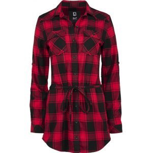 Urban Classics Dlouhá kostkovaná dámská košile s dlouhými rukávy Barva: Červená - černá, Velikost: 4XL