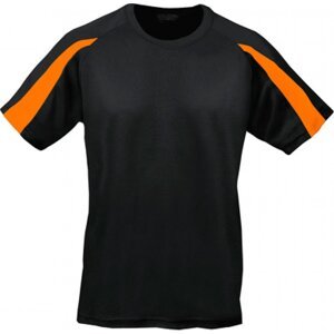 Sportovní tričko Just Cool s kontrastním pruhem na rukávu Barva: černá - oranžová, Velikost: XL JC003