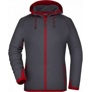 James & Nicholson Dámská sportovní bunda s kapucí s rukávy s otvorem na palec Barva: šedá uhlová - červená, Velikost: M JN570