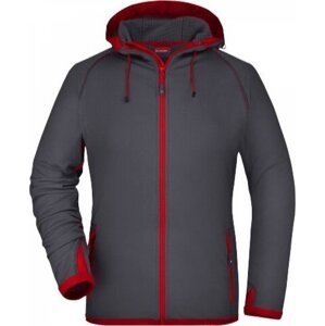 James & Nicholson Dámská sportovní bunda s kapucí s rukávy s otvorem na palec Barva: šedá uhlová - červená, Velikost: XL JN570