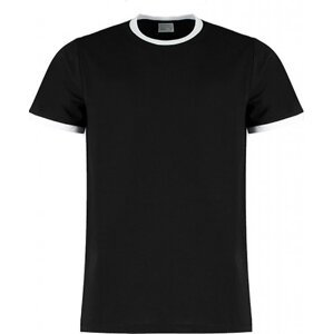 Kustom Kit Rovně střižené pánské tričko s kontrastními proužky na rukávem Barva: černá - bílá, Velikost: L K508