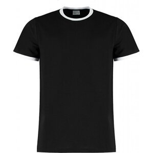 Kustom Kit Rovně střižené pánské tričko s kontrastními proužky na rukávem Barva: černá - bílá, Velikost: M K508
