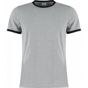 Kustom Kit Rovně střižené pánské tričko s kontrastními proužky na rukávem Barva: šedá melír - černá, Velikost: M K508