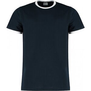 Kustom Kit Rovně střižené pánské tričko s kontrastními proužky na rukávem Barva: modrá námořní - bílá, Velikost: XL K508