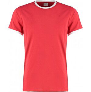 Kustom Kit Rovně střižené pánské tričko s kontrastními proužky na rukávem Barva: červená - bílá, Velikost: S K508