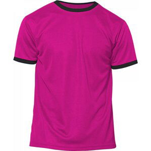 Nath Sportovní tričko Action s kontrastem na límci a manžetě Barva: růžová fuchsiová fluorescentní - černá, Velikost: S NH160